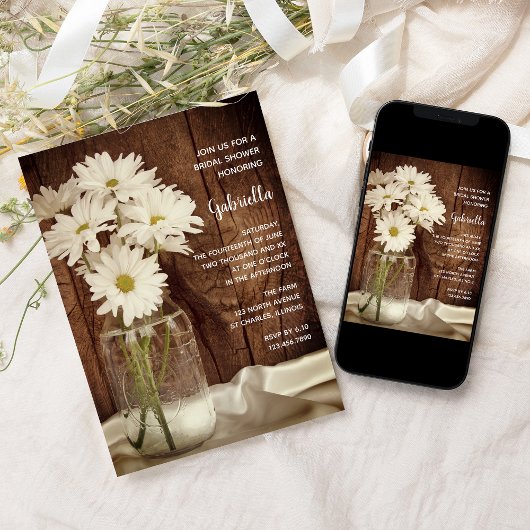 Mason Jar und White Daisies Barn Brautparty Einladung