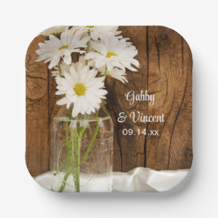 Mason Jar und White Daisies Barn Wedding Pappteller