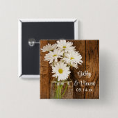 Mason Jar und White Daisies Country Barn Wedding Button (Vorne & Hinten)