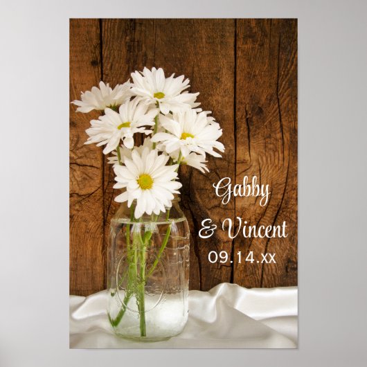 Mason Jar und White Daisies Country Barn Wedding Poster (Vorne)