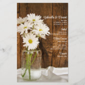 Mason Jar und White Daisies Country Wedding Menü (Vorderseite)