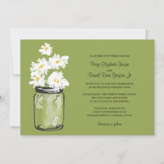 Mason Jar und White Daisies Wedding Einladung (Vorderseite)