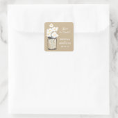 Mason Jar und White Daisies Wedding Quadratischer Aufkleber (Tasche)