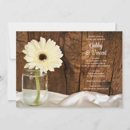 Mason Jar und White Daisy Barn Wedding Einladung (Vorderseite)