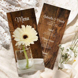 Mason Jar und White Daisy Barn Wedding Menü Menükarte