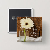 Mason Jar und White Daisy Country Barn Wedding Button (Vorne & Hinten)
