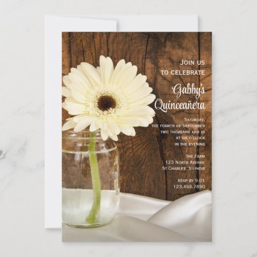 Mason Jar und White Daisy Quinceañera Einladung (Vorderseite)