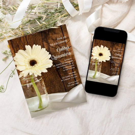 Mason Jar und White Daisy Quinceañera Einladung