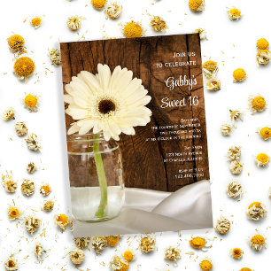 Mason Jar und White Daisy Sweet 16 Geburtstagspart Einladung