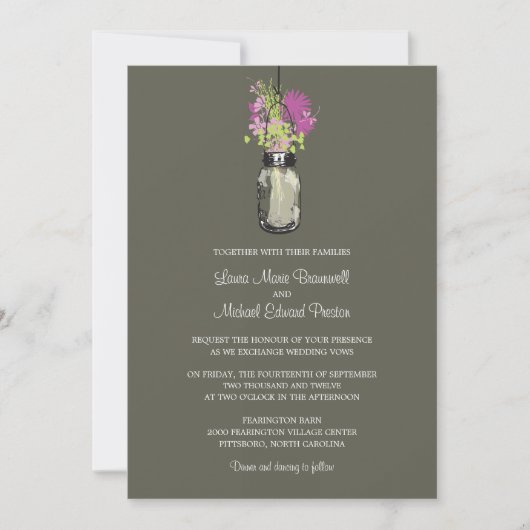 Mason Jar und Wildblumen Einladungen Hochzeiten (Vorderseite)