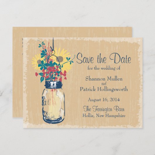 Mason Jar und Wildblumen Einladungen Hochzeiten (Vorne/Hinten)