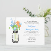 Mason Jar und Wildblumen Einladungen Hochzeiten (Stehend Vorderseite)