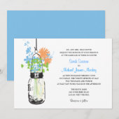 Mason Jar und Wildblumen Einladungen Hochzeiten (Vorne/Hinten)