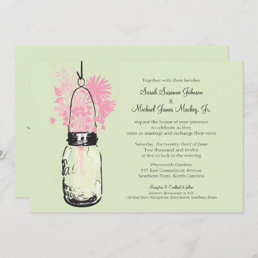 Mason Jar und Wildblumen Hochzeit Einladung (Vorne/Hinten)