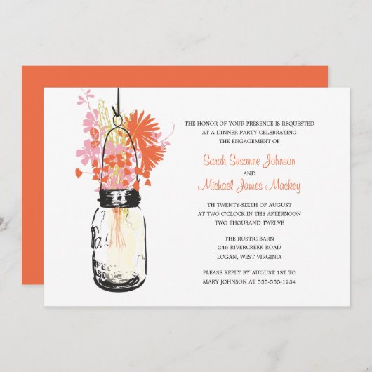 Mason Jar und Wildblumen Hochzeiten Verlobung Einladung (Vorne/Hinten)
