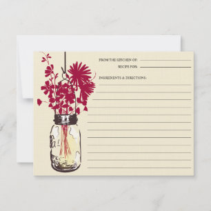 Mason Jar und Wildblumen Rezeptkarte