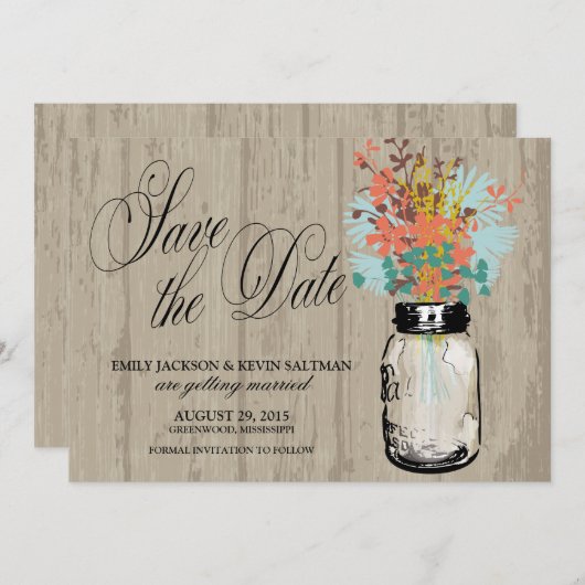 Mason Jar und Wildblumen Save the Date (Vorne/Hinten)