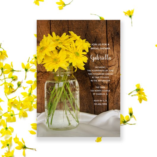 Mason Jar und Yellow Daisies Country Brautparty Einladung