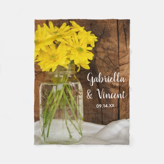 Mason Jar und Yellow Daisies Country Wedding Fleecedecke (Vorderseite)