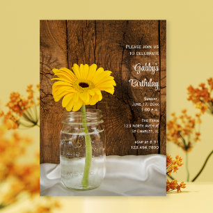 Mason Jar und Yellow Daisy Barn Geburtstagsparty Einladung