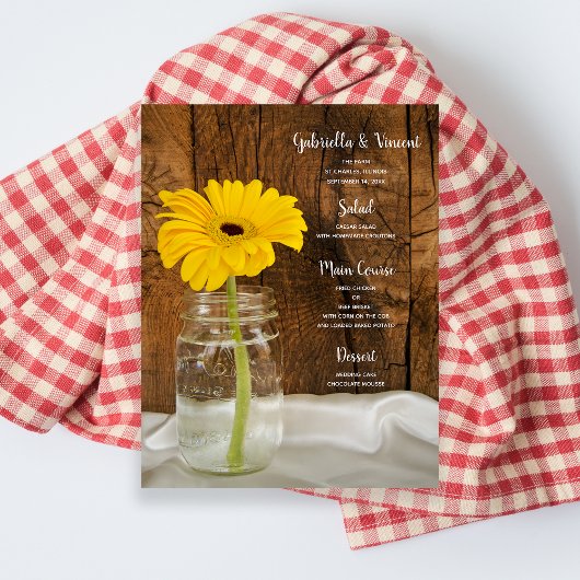 Mason Jar und Yellow Daisy Country Wedding Menu