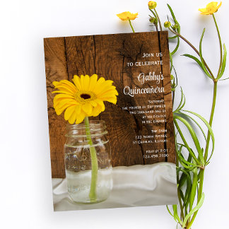 Mason Jar und Yellow Daisy Quinceañera Einladung