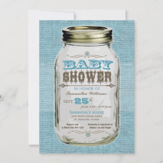 Mason Jar Vintag Look Boy Baby Dusche Einladung (Vorderseite)
