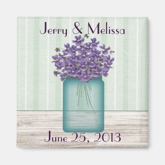 Mason Jar Violets Wedding Favor Magnet (Vorne)