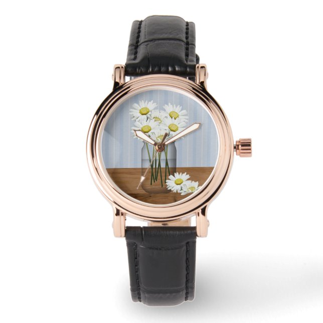 Mason Jar von Daisies Watch Armbanduhr (Vorderseite)