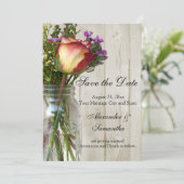 Mason Jar w/Rose/Wildblumen Save the Date (Stehend Vorderseite)