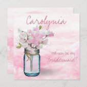 MASON JAR WATERCOLOR PINK PLATTERBSEN EINLADUNG (Vorne/Hinten)