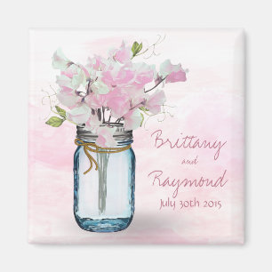 MASON JAR WATERCOLOR ROSA SÜSSE ERBSEN MAGNET