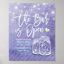Mason Jar Wedding Bar is Open Drink Menu Poster
