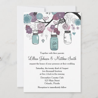 Mason Jar Wedding Einladung - Lila und blau