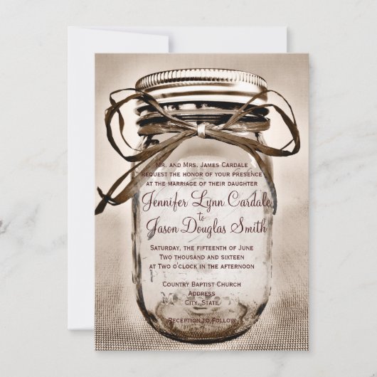 Mason Jar Wedding Einladung mit Verlobung Foto (Vorderseite)