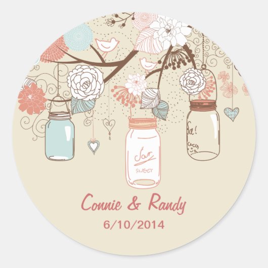 Mason Jar Wedding Sticker Blue Rust Country (Vorderseite)