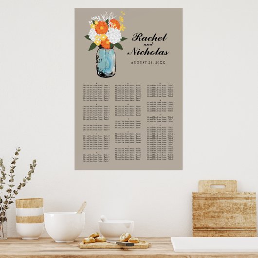 Mason Jar White Daisies 24 x 36 Seating Chart Poster (Küche)