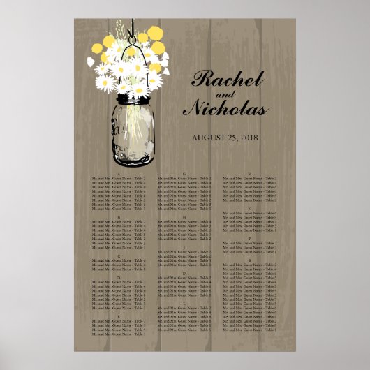 Mason Jar White Daisies 24 x 36 Seating Chart Poster (Vorne)