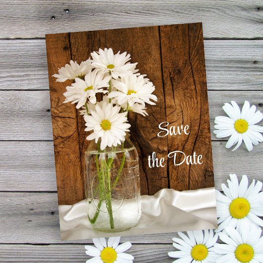 Mason Jar White Daisies Barn Wedding Save the Date Ankündigungspostkarte