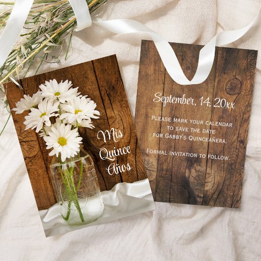 Mason Jar White Daisies Quinceañera Save the Date