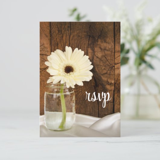 Mason Jar White Daisy Country Wedding RSVP Card (Stehend Vorderseite)