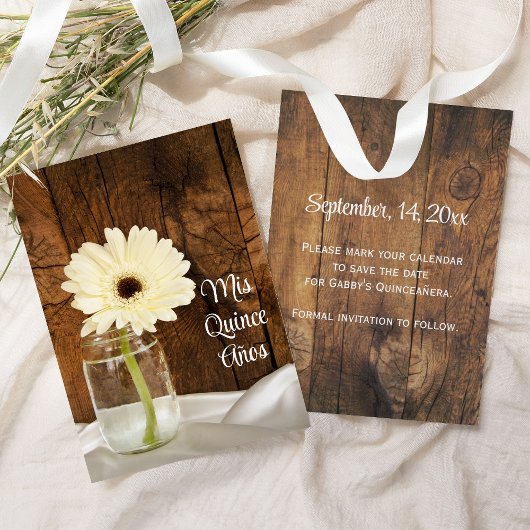 Mason Jar White Daisy Quinceañera Save the Date