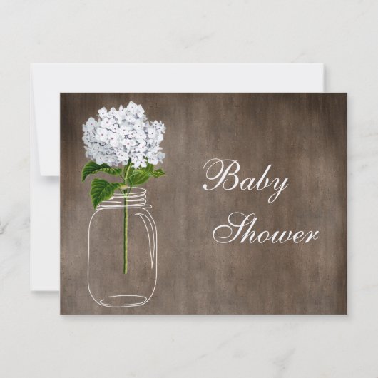 Mason Jar & White Hydrangea Rustic Baby Dusche Einladung (Vorderseite)