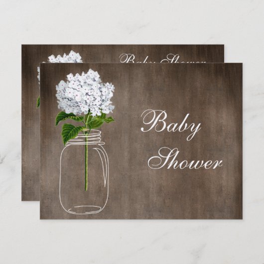 Mason Jar & White Hydrangea Rustic Baby Dusche Einladung (Vorne/Hinten)