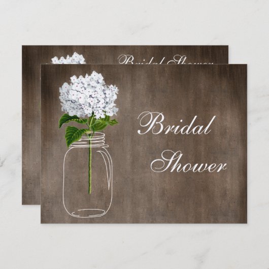 Mason Jar & White Hydrangea Rustikales Brautparty Einladung (Vorne/Hinten)