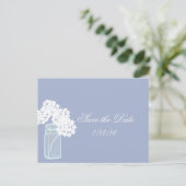 Mason Jar, White Hydrangea, Save the Date Ankündigungspostkarte (Stehend Vorderseite)