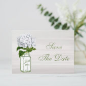 Mason Jar & White Hydrangea Save the Date Hochzeit (Stehend Vorderseite)
