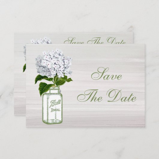 Mason Jar & White Hydrangea Save the Date Hochzeit (Vorne/Hinten)