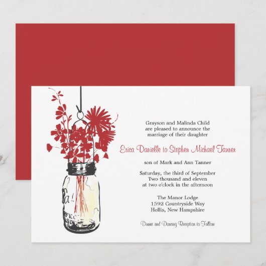 Mason Jar & Wild Blume Einladung (Vorne/Hinten)