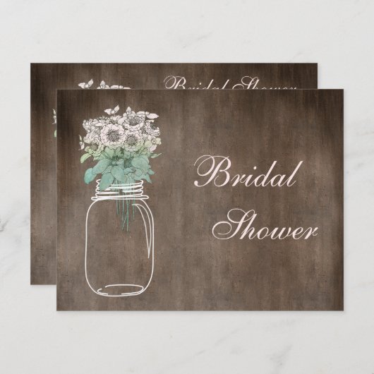 Mason Jar & Wild Blume Rustikales Brautparty Einladung (Vorne/Hinten)